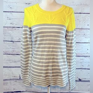 GAP Sweater Crewneck Striped Gray/White/Yellow-Medium